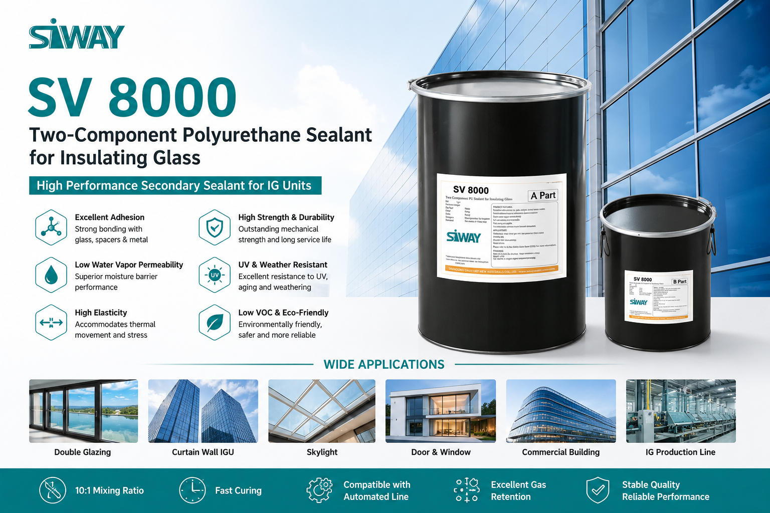SV-8000 Two-Component PU Polyurethane Sealant for Insulating Glass 