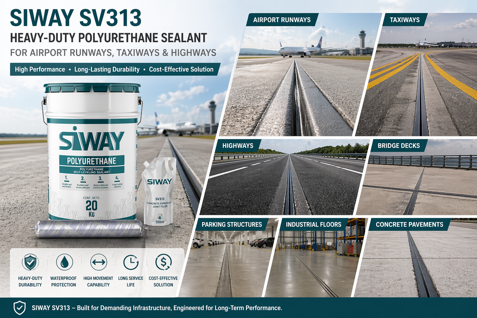 SIWAY SV313HEAVY-DUTY POLYURETHANE SEALANT FOR AIRPORT RUNWAYS, TAXIWAYS & HIGHWAYS