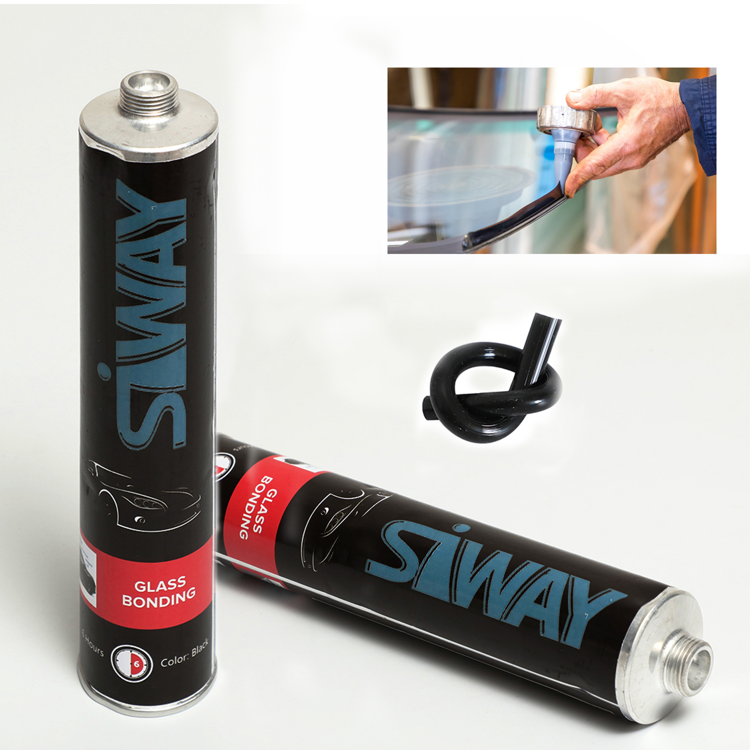 It reacts with moisture in
the air to form a kind of elastomer with high strength, aging, vibration, low and corrosive resistance properties. PU Sealant was
widely used to join the front, back and side glass of the cars and also can keep a steady balance between the glass and the paint
on the bottom. Normally we need to use a sealant guns to press out when it shaped in a line or in bead.